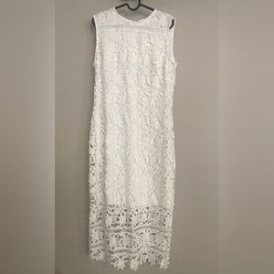 Shoshanna Midnight White Lace Midi Dress